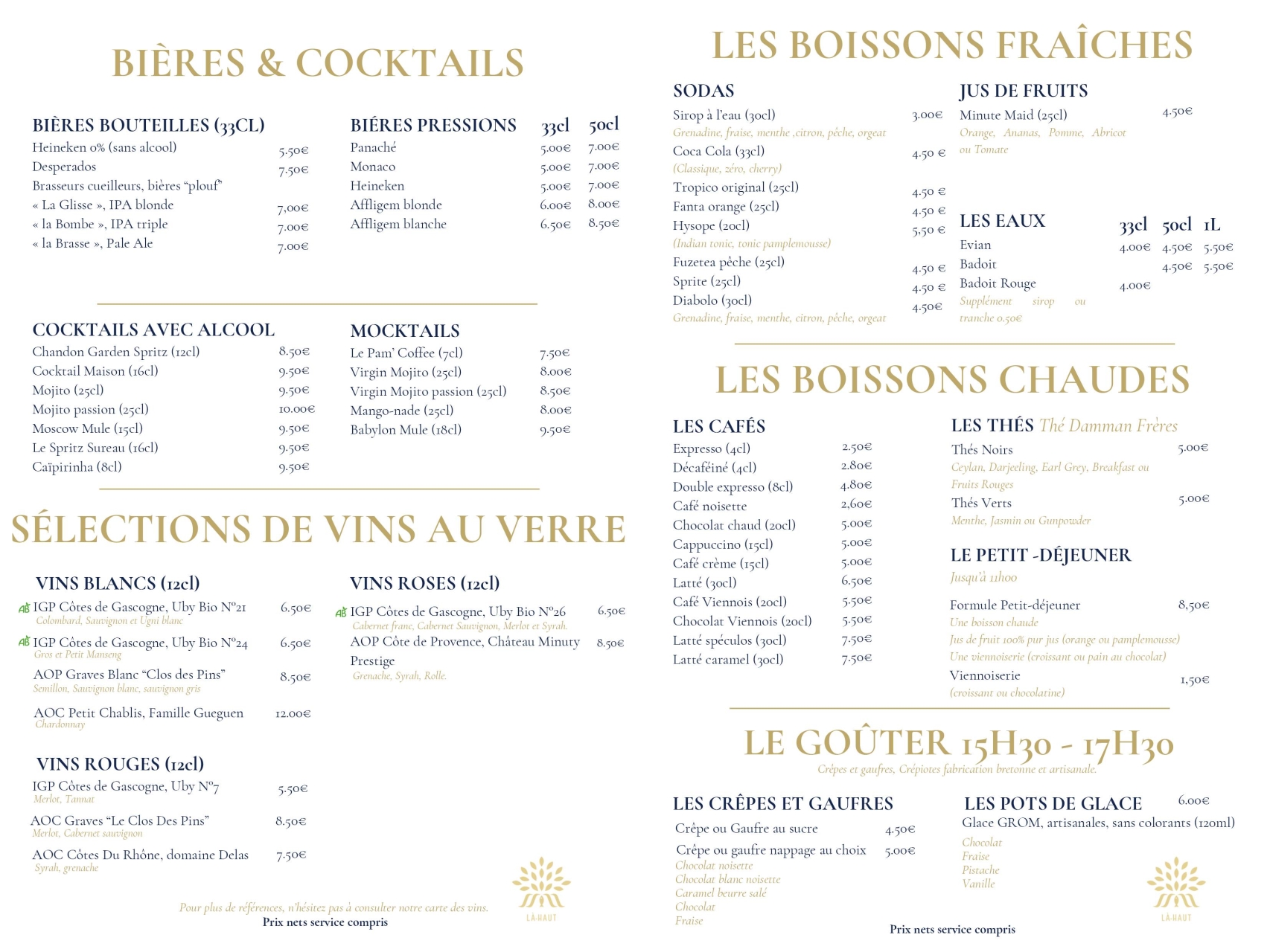 La Carte - Brasserie La Haut - Restaurant poisson La Rochelle