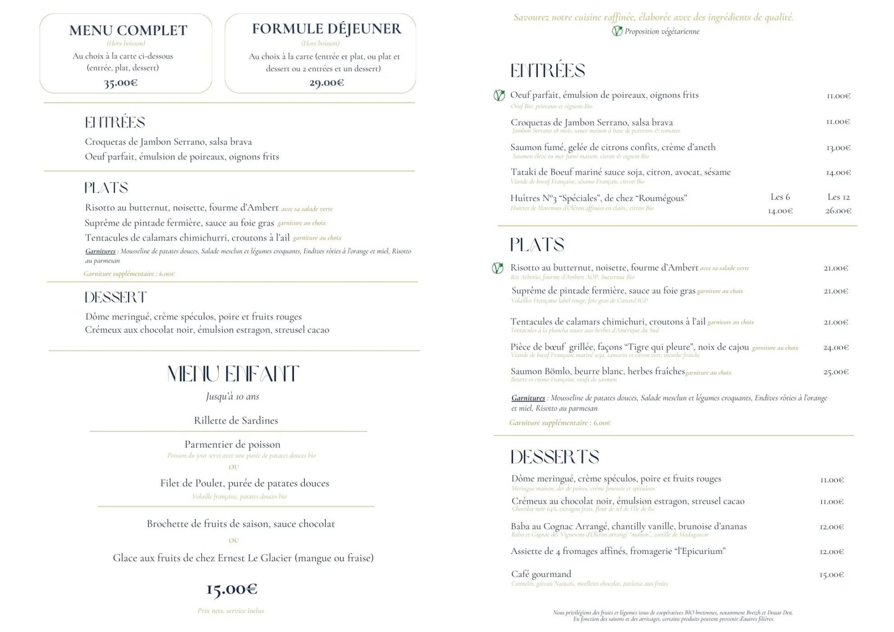 La Carte - Brasserie La Haut - Restaurant poisson La Rochelle